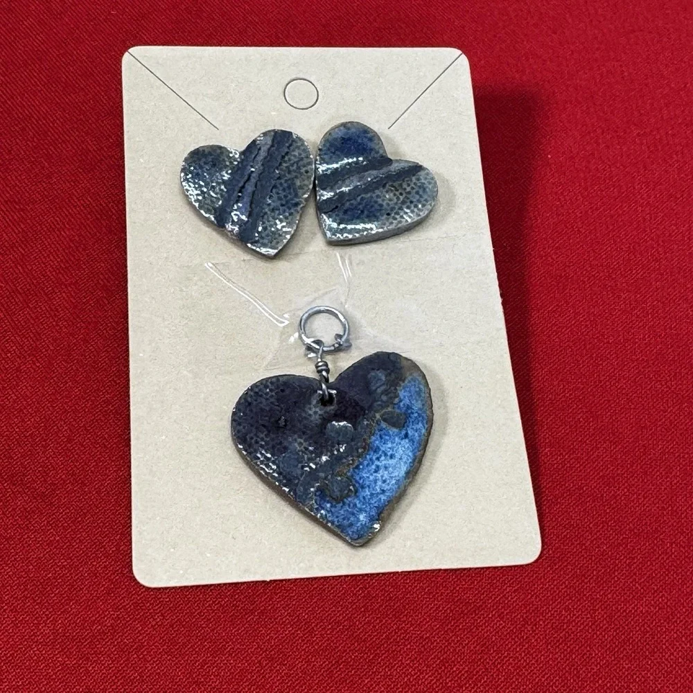 Handmade Blue Heart Earrings And Matching‎ Earrings